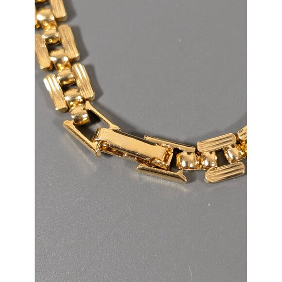 Gold Tone Panther Link Chain Pink Rhinestone Birthstone Statement Necklace 18" - Picture 9 of 11